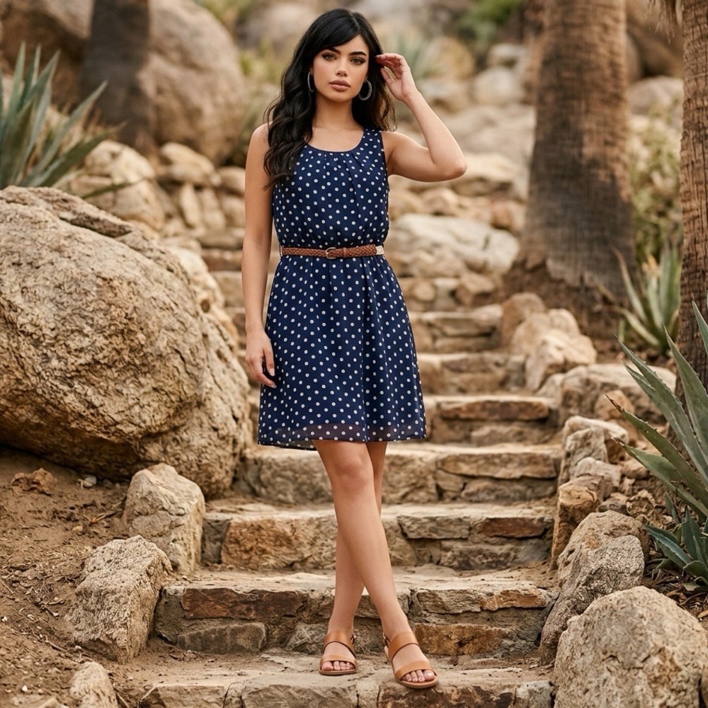 Alyx Sleeveless Polka Dot Blue A Line Dress Size 10